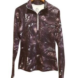 Nike-Womens Dri Fit 1/2 Zip Activewear Top-Purple Abstract Print-Sz L-Athleisure